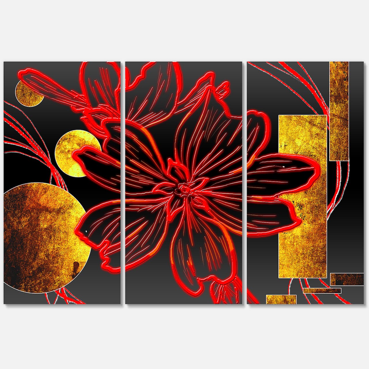 Designart - Abstract Red Flower Painting - Large Floral Canvas Art Print